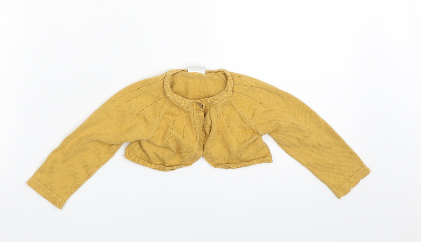 NEXT Girls Yellow  100% Cotton Shrug Jumper Size 12-18 Months  Button