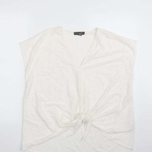 Primark Womens White  Viscose Basic Blouse Size 10 V-Neck - Tie