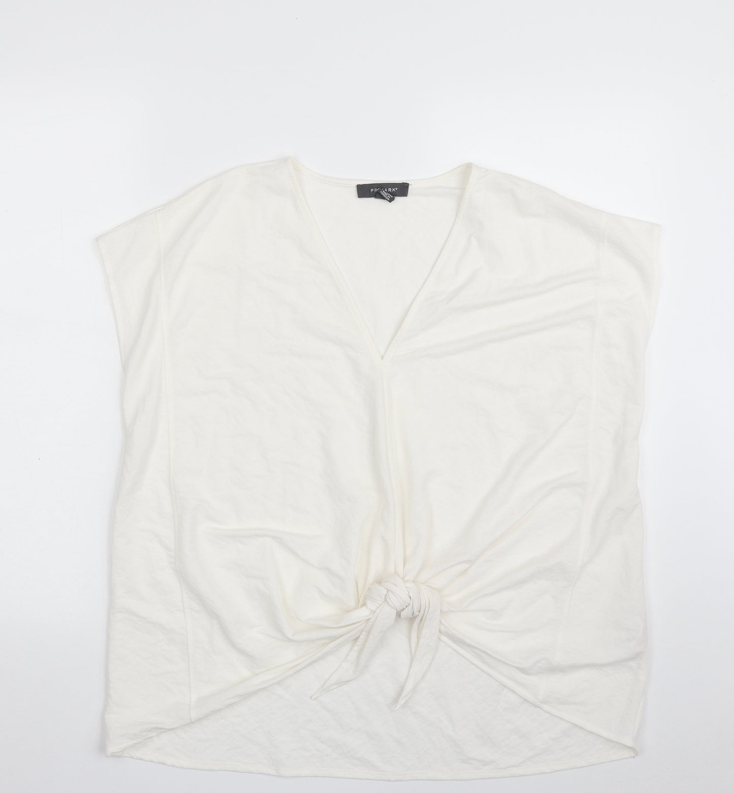 Primark Womens White  Viscose Basic Blouse Size 10 V-Neck - Tie