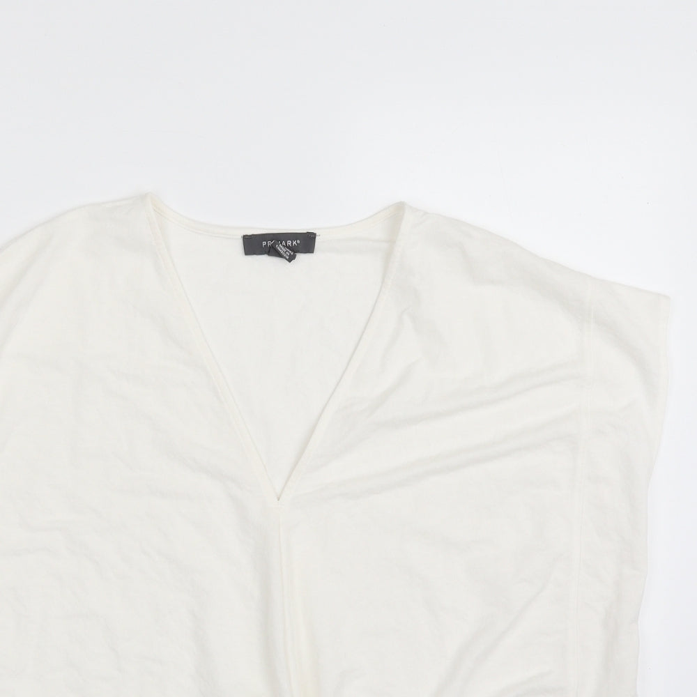 Primark Womens White  Viscose Basic Blouse Size 10 V-Neck - Tie