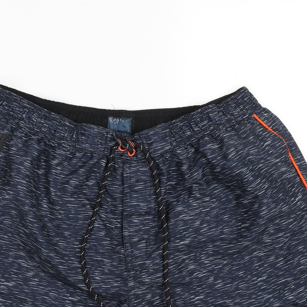 Easy Mens Blue Geometric Polyester Sweat Shorts Size L L8 in Regular