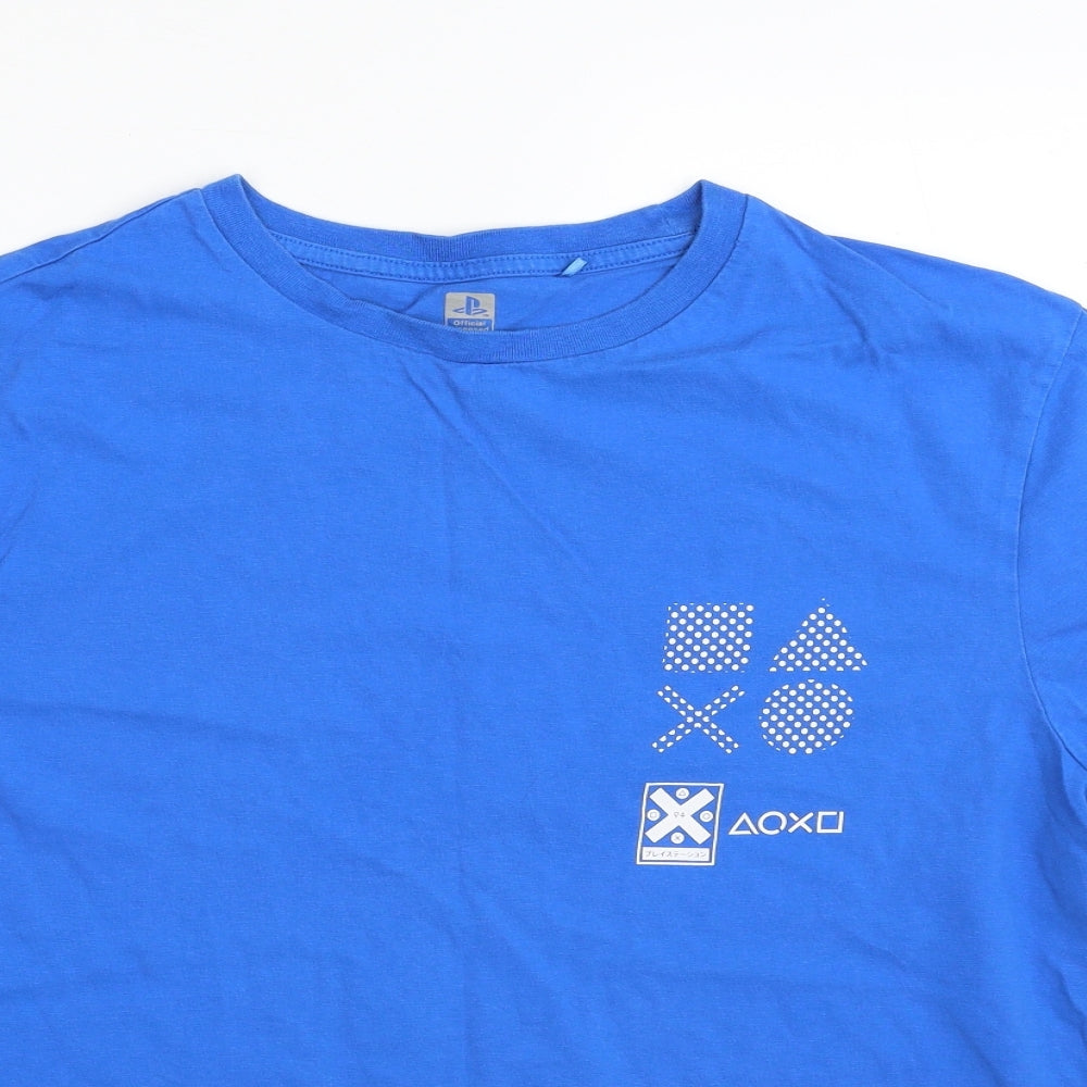 George Mens Blue  Cotton  T-Shirt Size L Crew Neck  - Playstation