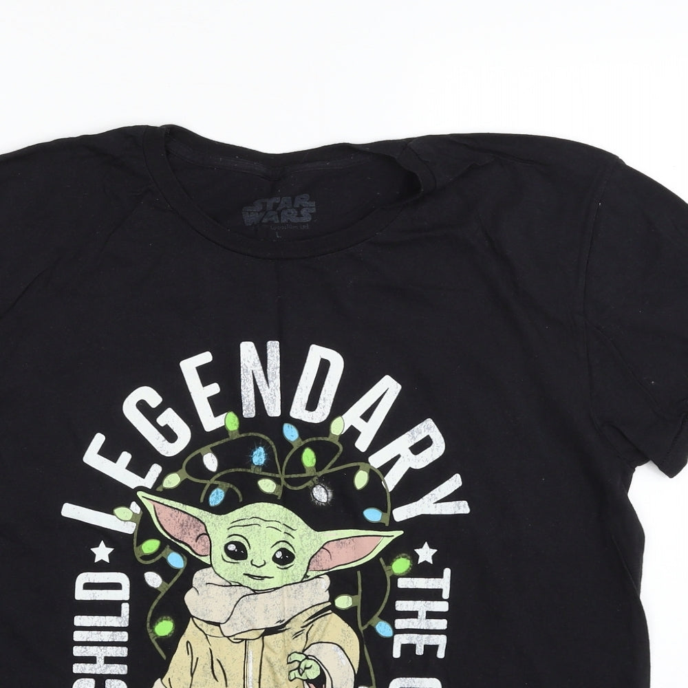 Star Wars Mens Black  Cotton  T-Shirt Size L Crew Neck  - The Mandalorian- Legendary Child