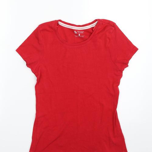 TU Womens Red  100% Cotton Basic T-Shirt Size 8 Scoop Neck