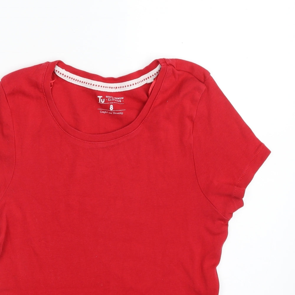 TU Womens Red  100% Cotton Basic T-Shirt Size 8 Scoop Neck