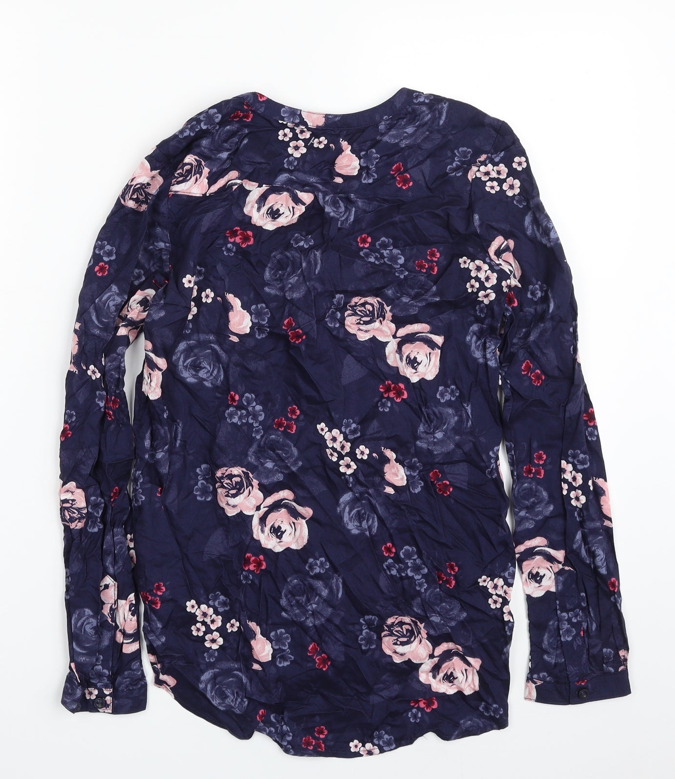 H&M Girls Blue Floral 100% Modal Basic Button-Up Size 10-11 Years V-Neck Button