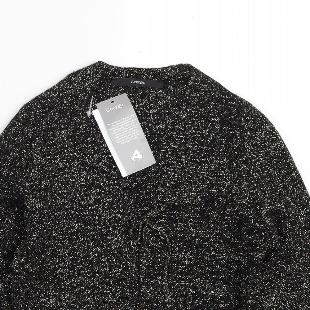 George Girls Black V-Neck  Acrylic Cardigan Jumper Size 6-7 Years  Tie - Cropped