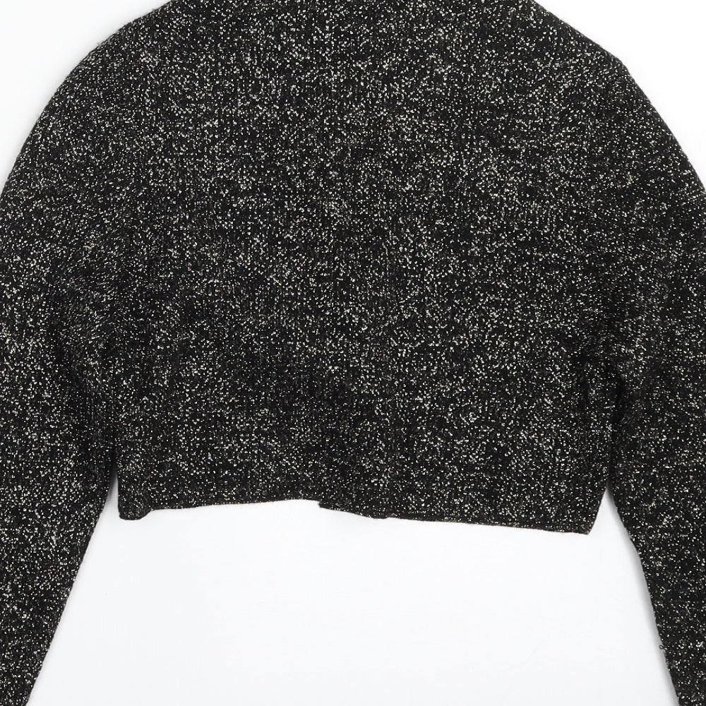 George Girls Black V-Neck  Acrylic Cardigan Jumper Size 6-7 Years  Tie - Cropped
