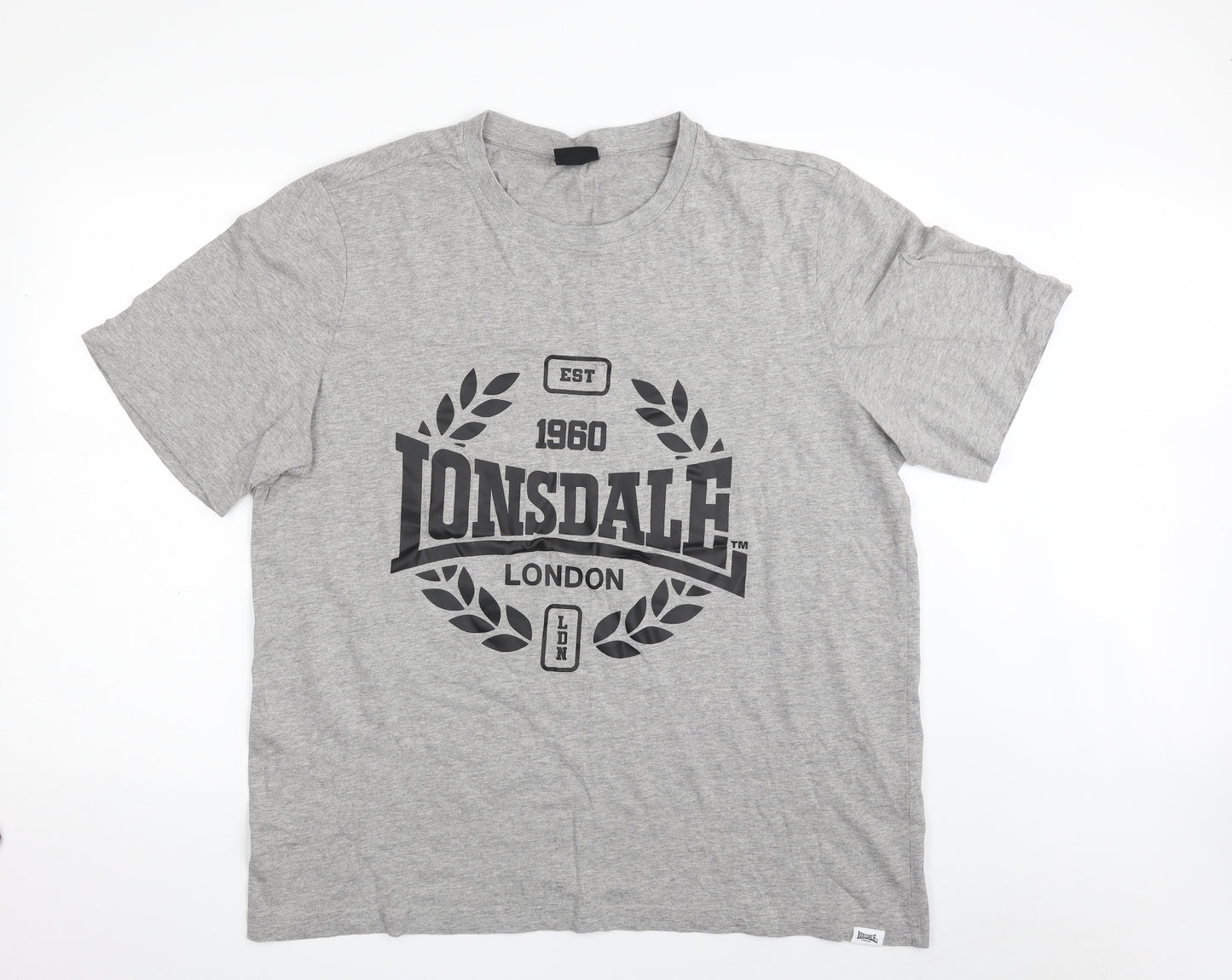 Lonsdale Mens Grey  Cotton  T-Shirt Size 4XL Crew Neck