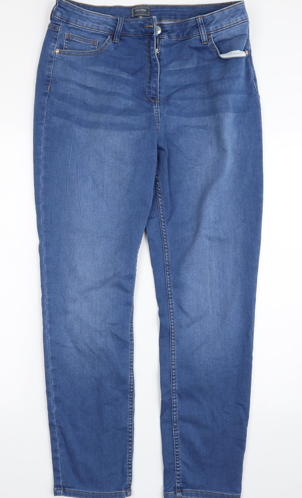 Falmer  Womens Blue  Cotton Skinny Jeans Size 16 L29 in Slim Zip