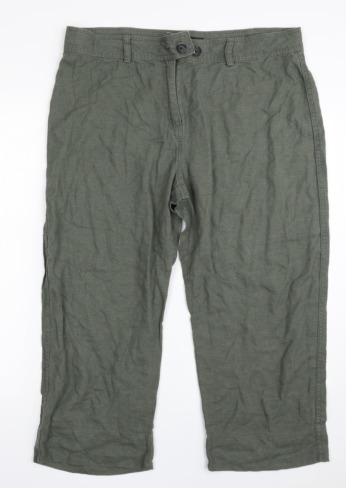 NEXT Womens Green  Linen Cropped Trousers Size 16 L22 in Regular Zip