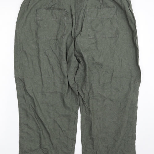 NEXT Womens Green  Linen Cropped Trousers Size 16 L22 in Regular Zip
