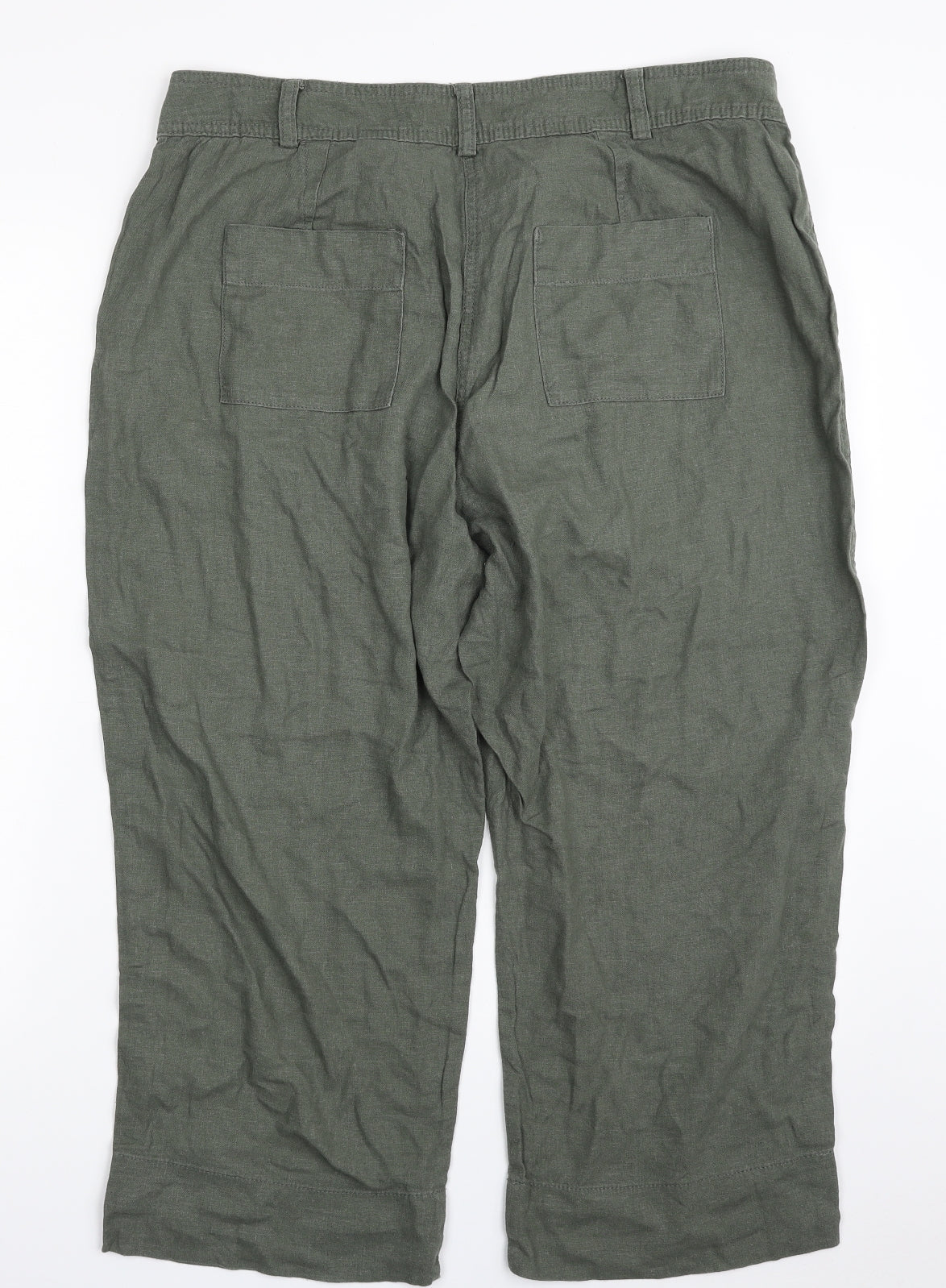 NEXT Womens Green  Linen Cropped Trousers Size 16 L22 in Regular Zip