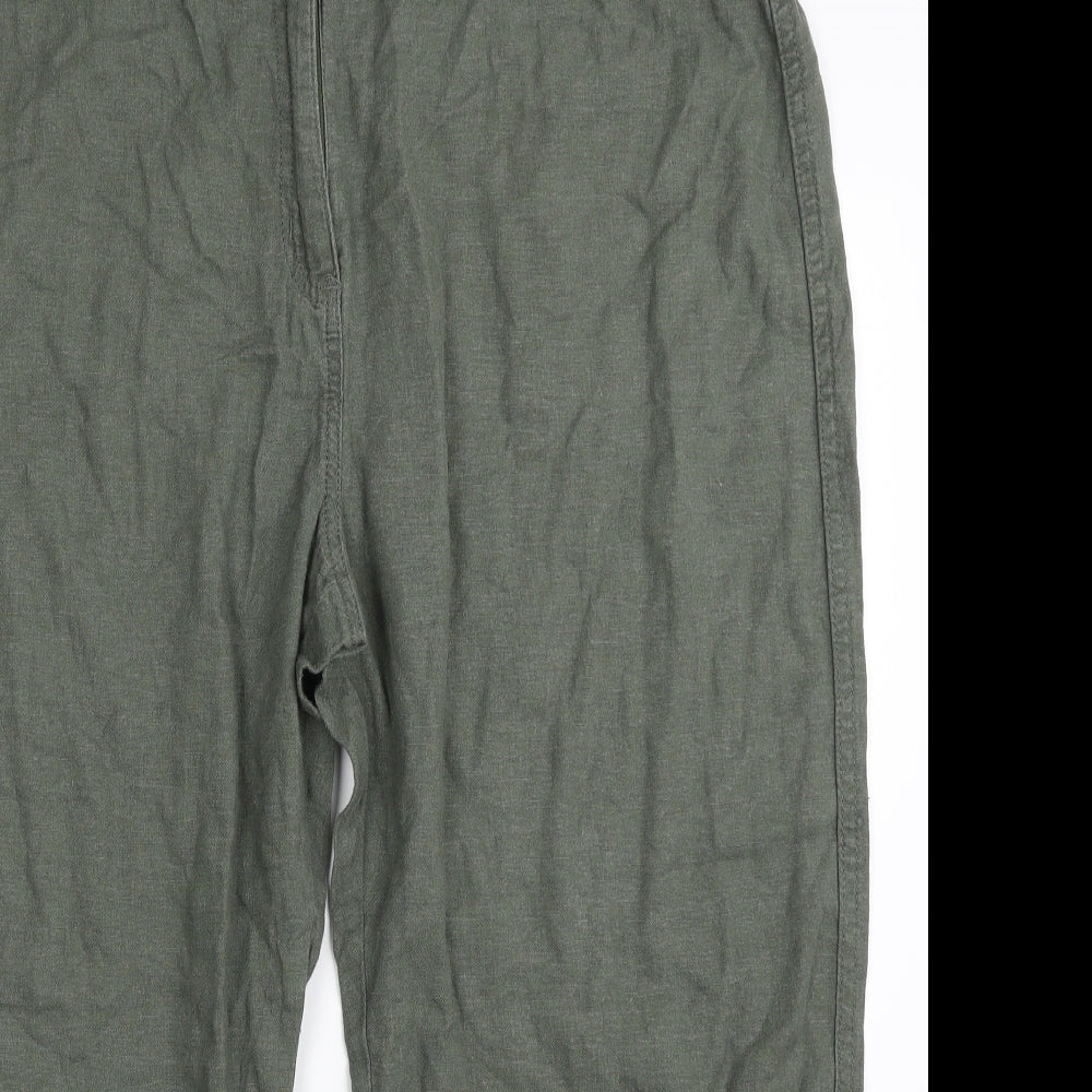 NEXT Womens Green  Linen Cropped Trousers Size 16 L22 in Regular Zip