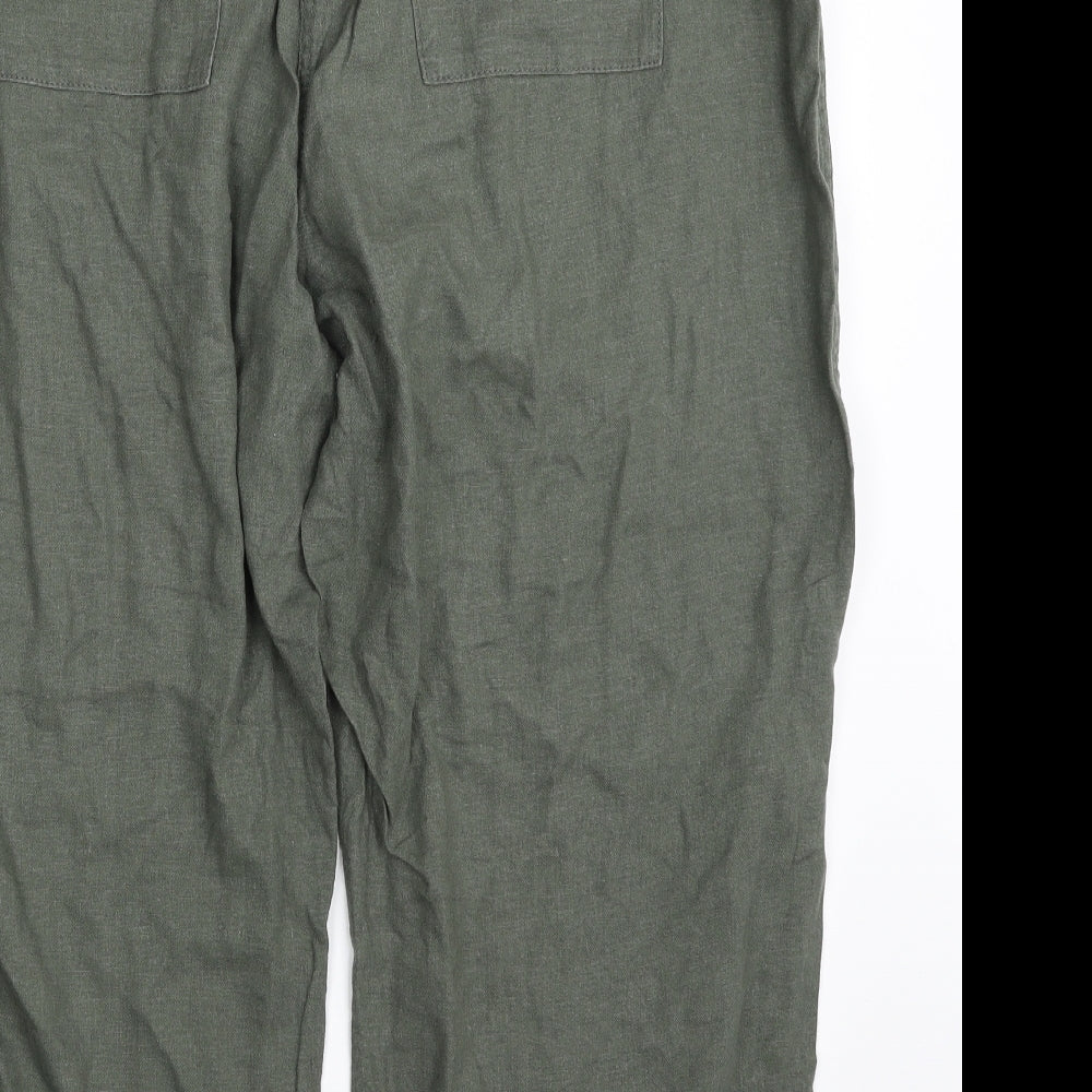 NEXT Womens Green  Linen Cropped Trousers Size 16 L22 in Regular Zip