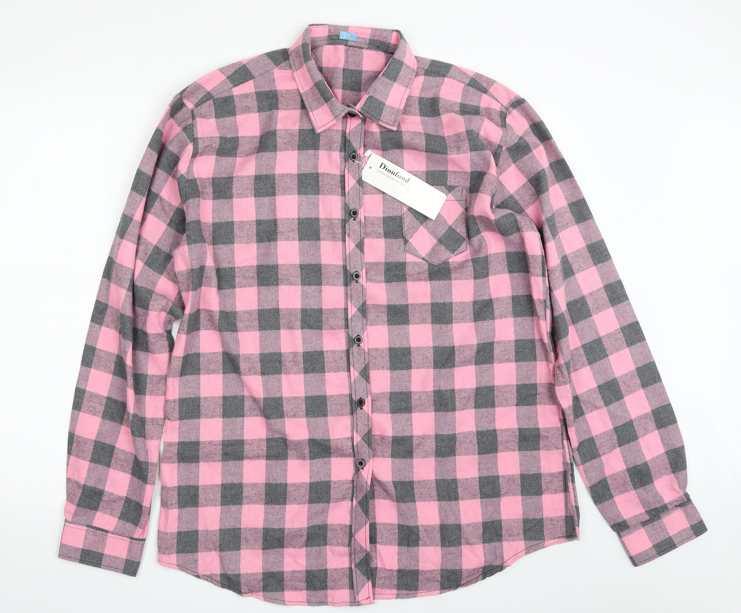 Dioufond Womens Pink Check Cotton Basic Button-Up Size 2XL Collared
