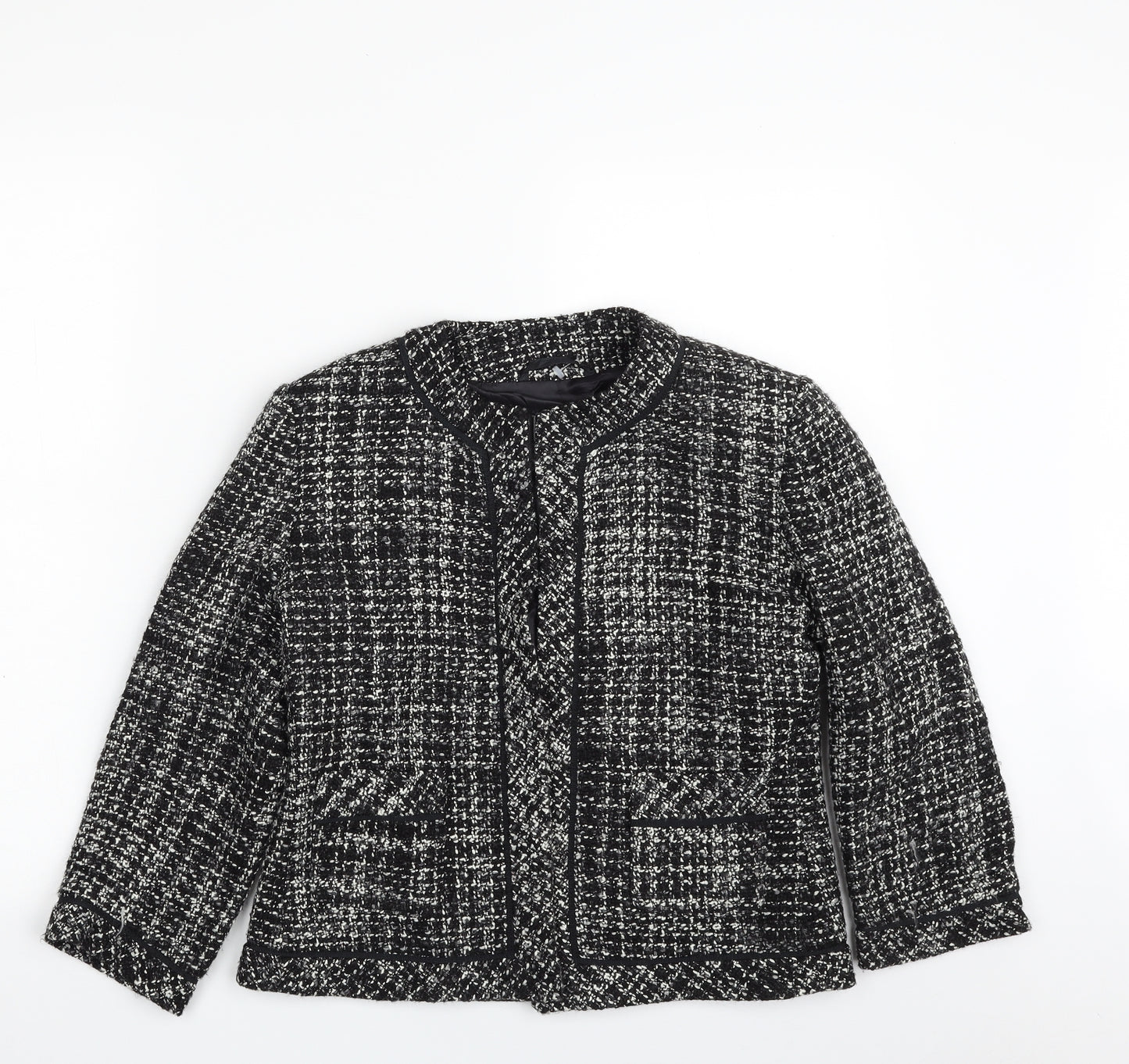 Marks and Spencer Womens Black Geometric  Jacket Blazer Size 12  Hook & Eye