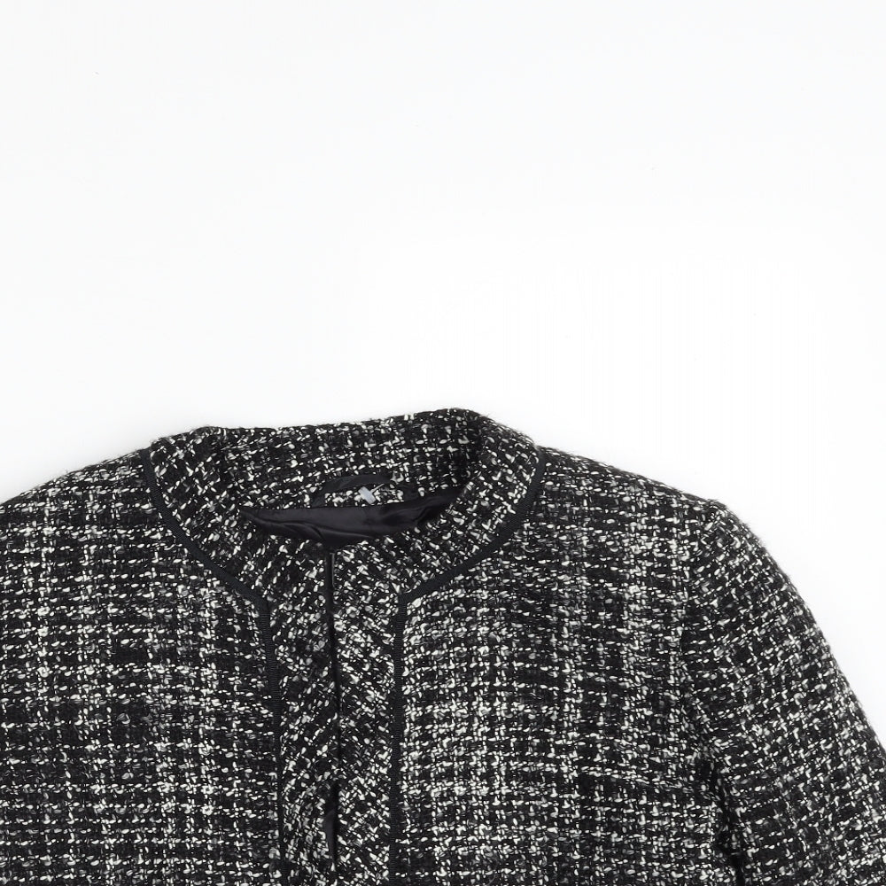 Marks and Spencer Womens Black Geometric  Jacket Blazer Size 12  Hook & Eye