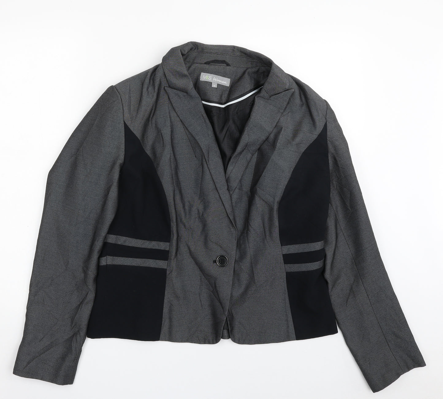Marks and Spencer Womens Grey Striped  Jacket Blazer Size 16  Button