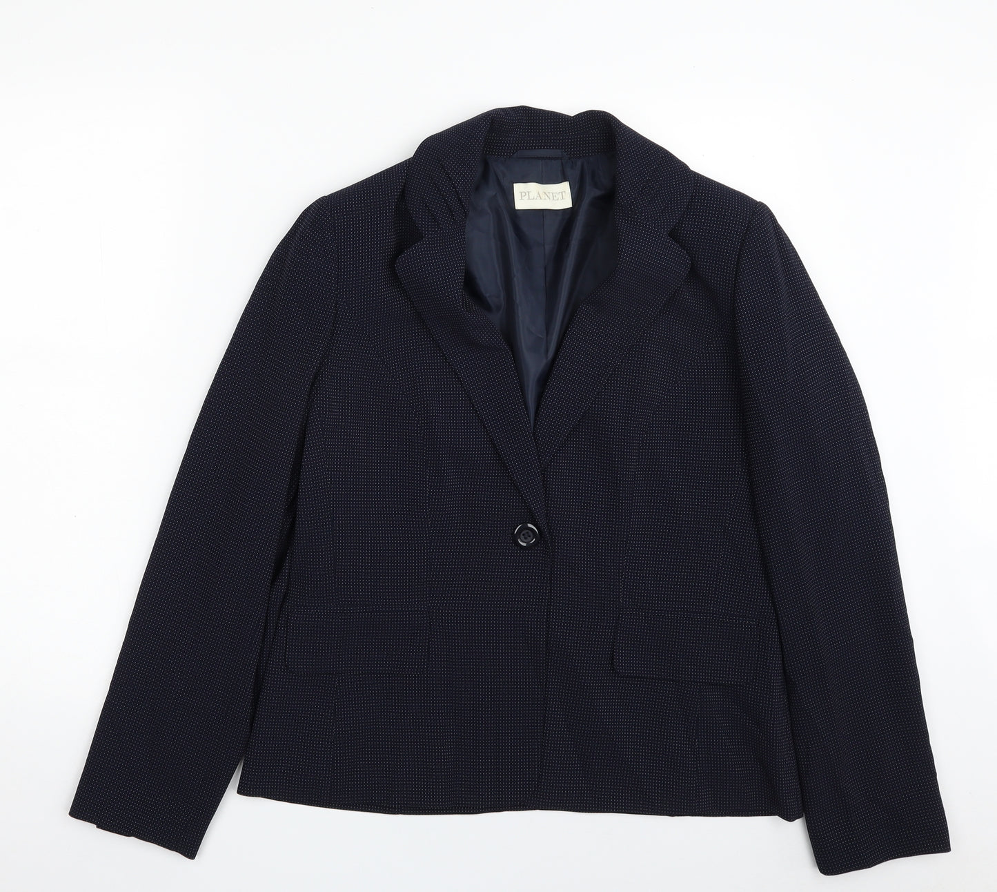 Planet  Womens Blue Geometric  Jacket Blazer Size 12  Button