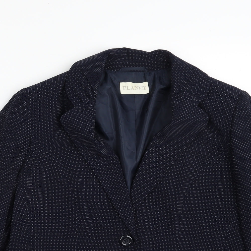 Planet  Womens Blue Geometric  Jacket Blazer Size 12  Button