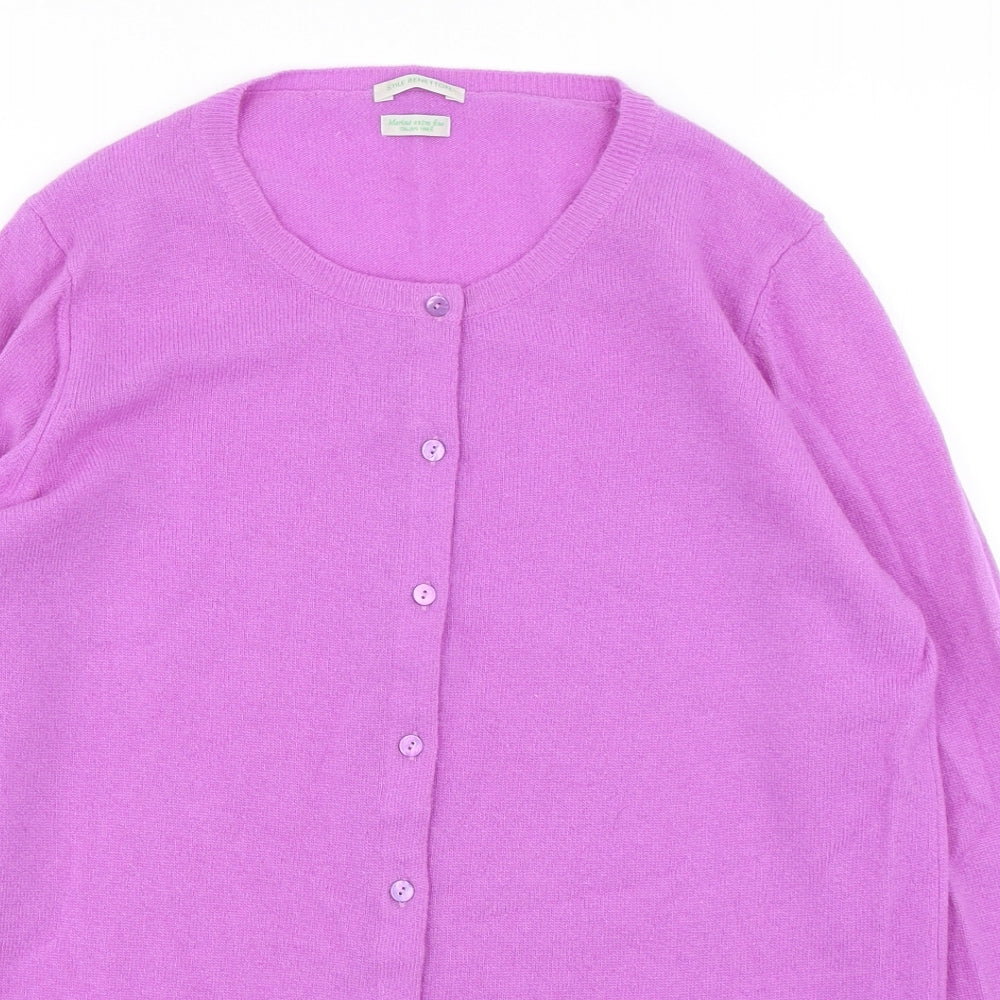 Stile Benetton Womens Purple Round Neck  Wool Cardigan Jumper Size L