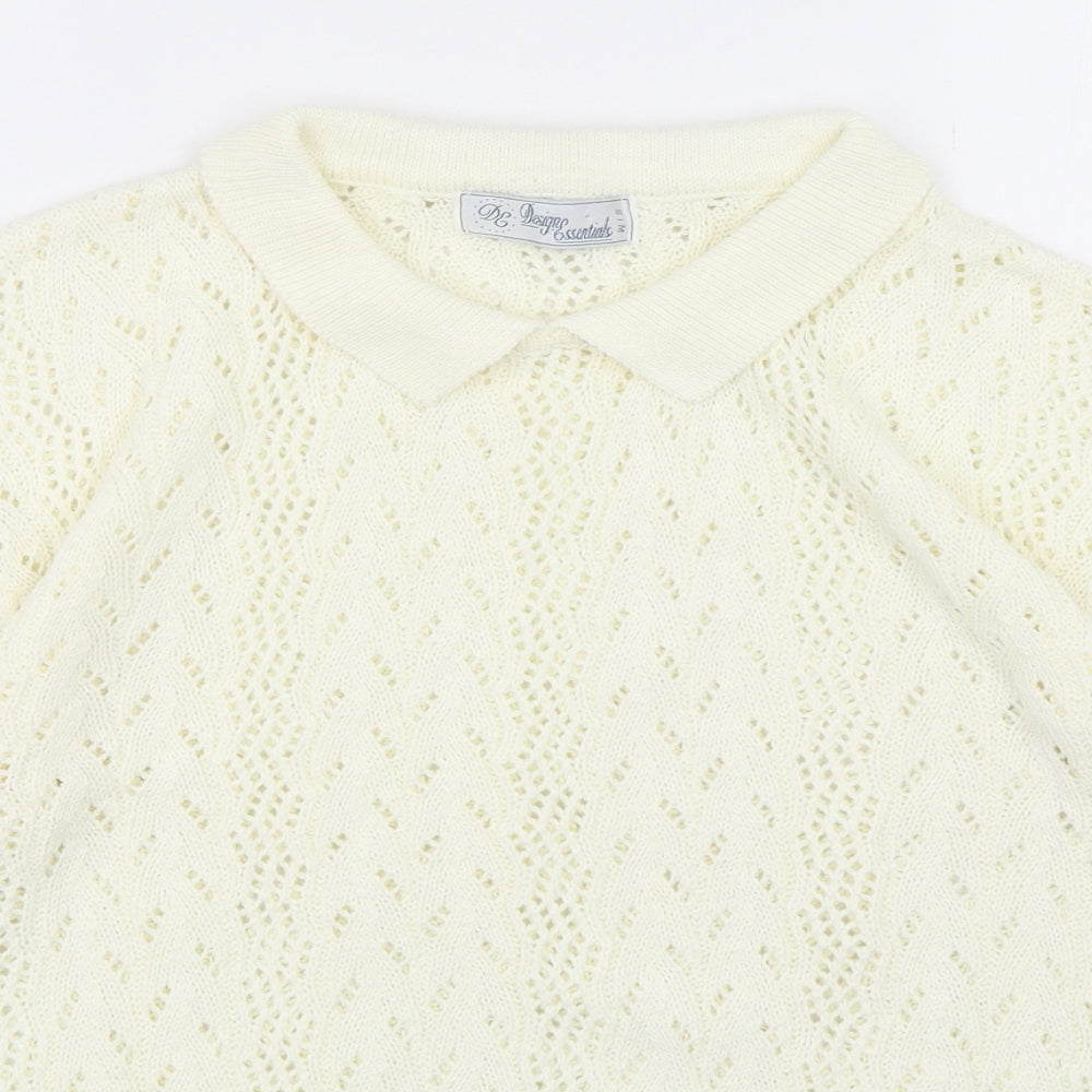 Design Essentials Womens Ivory Collared  Acrylic Pullover Jumper Size S