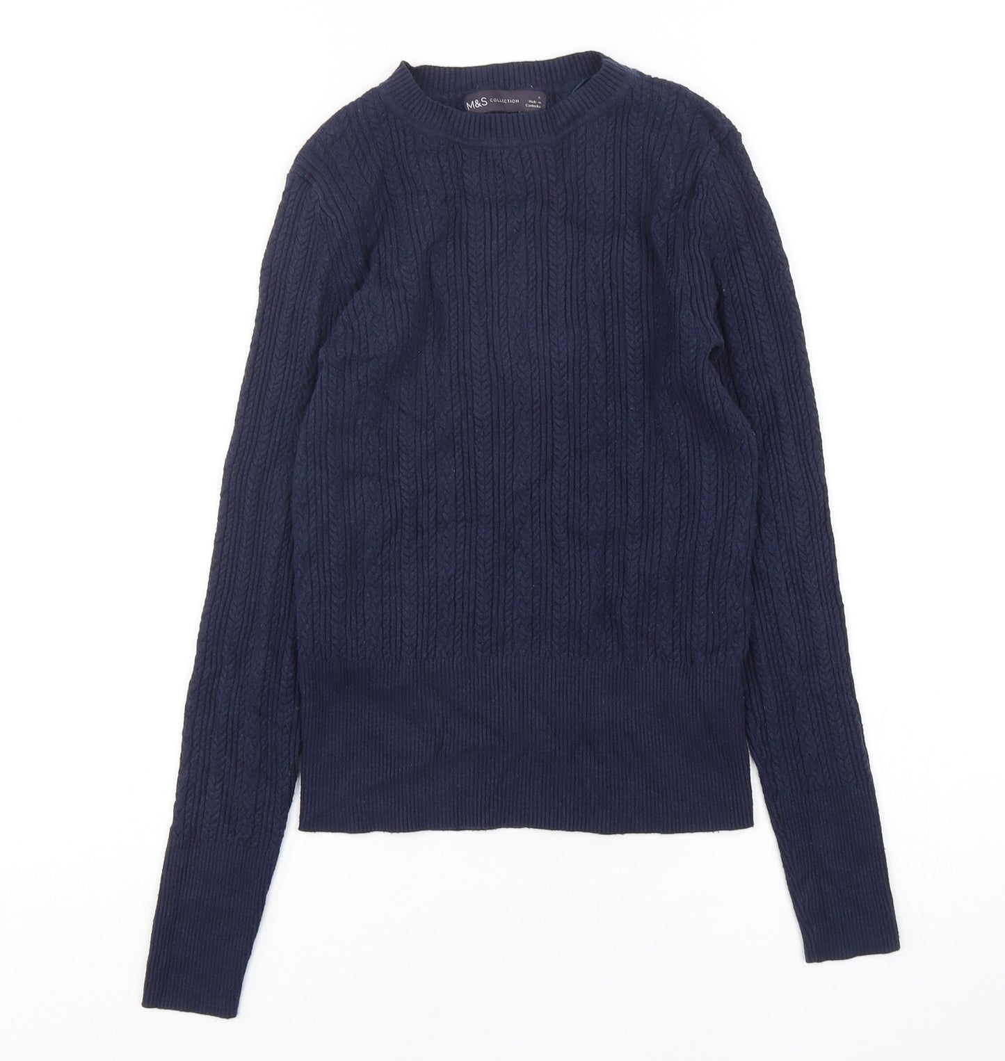 Marks and Spencer Womens Blue Round Neck  Viscose Pullover Jumper Size 6