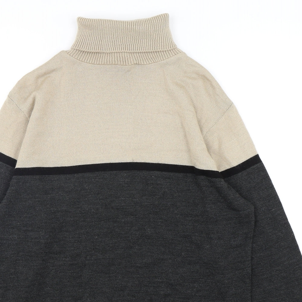 BoohooMAN Mens Multicoloured Roll Neck  Acrylic Pullover Jumper Size L