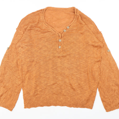 Preworn Womens Orange V-Neck  Acetate Pullover Jumper Size S