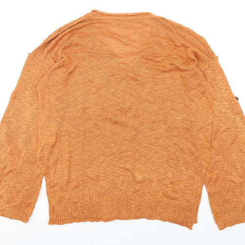 Preworn Womens Orange V-Neck  Acetate Pullover Jumper Size S