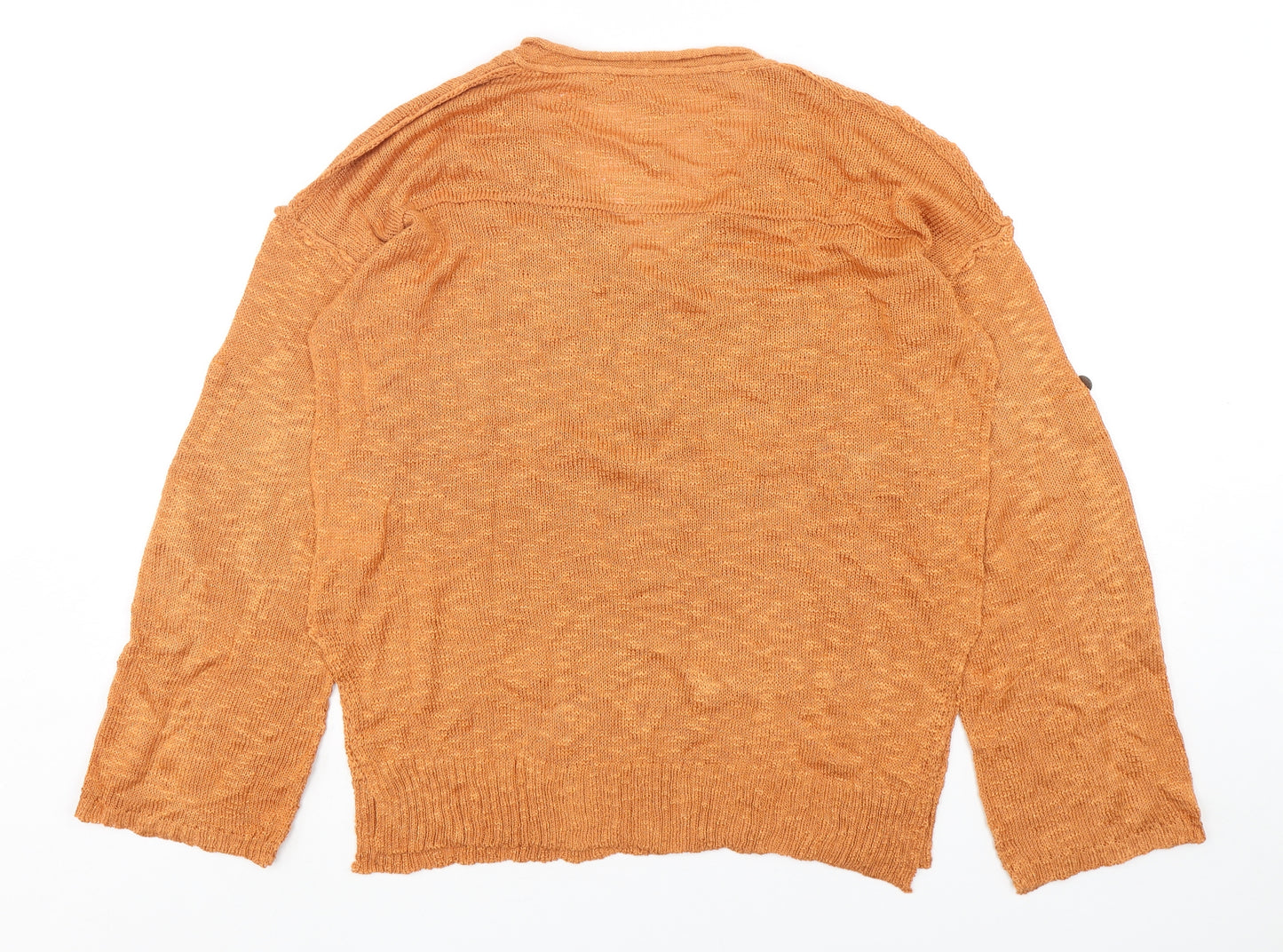 Preworn Womens Orange V-Neck  Acetate Pullover Jumper Size S