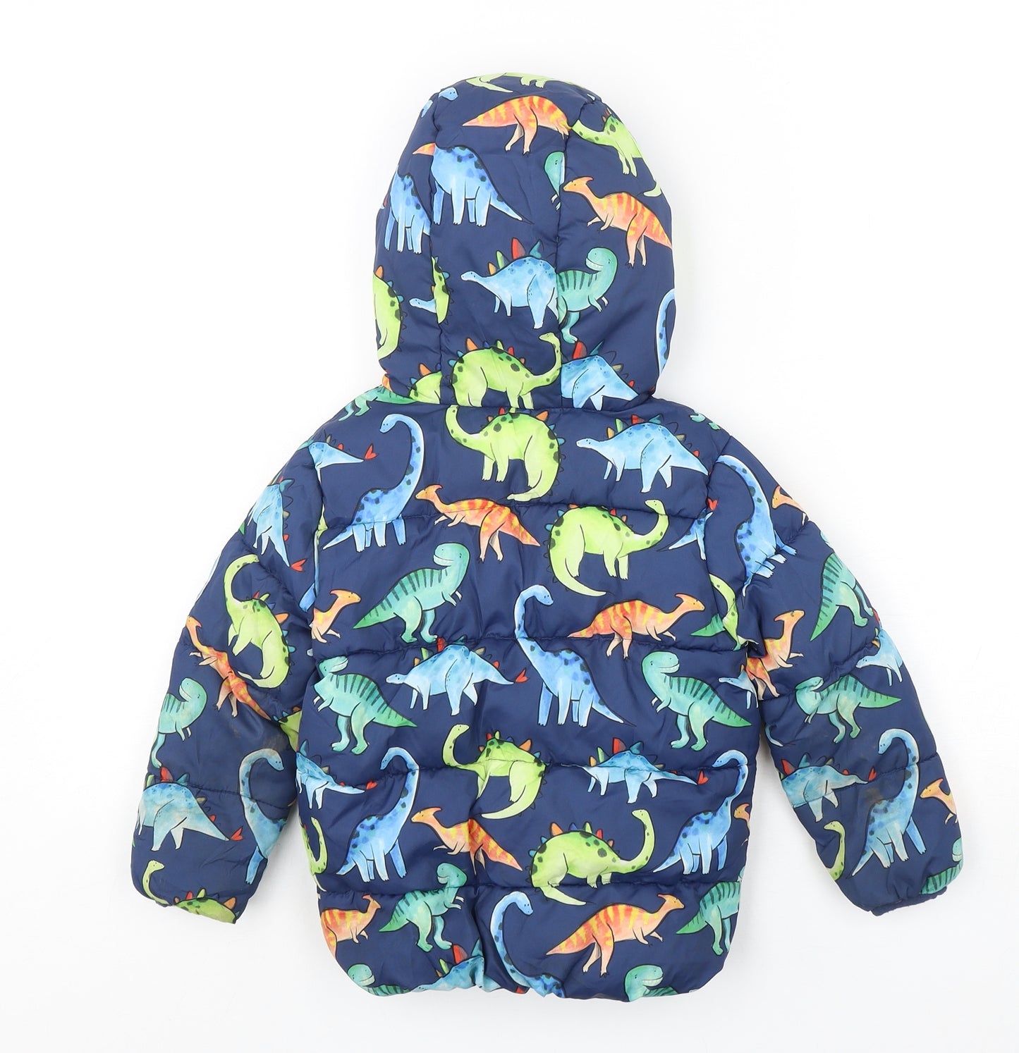 TU Boys Multicoloured Geometric  Puffer Jacket Coat Size 3-4 Years   - Dinosaur Print