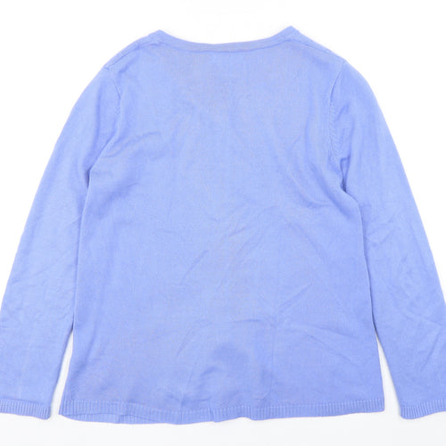 Charmance Womens Blue Round Neck  Acrylic Cardigan Jumper Size 14