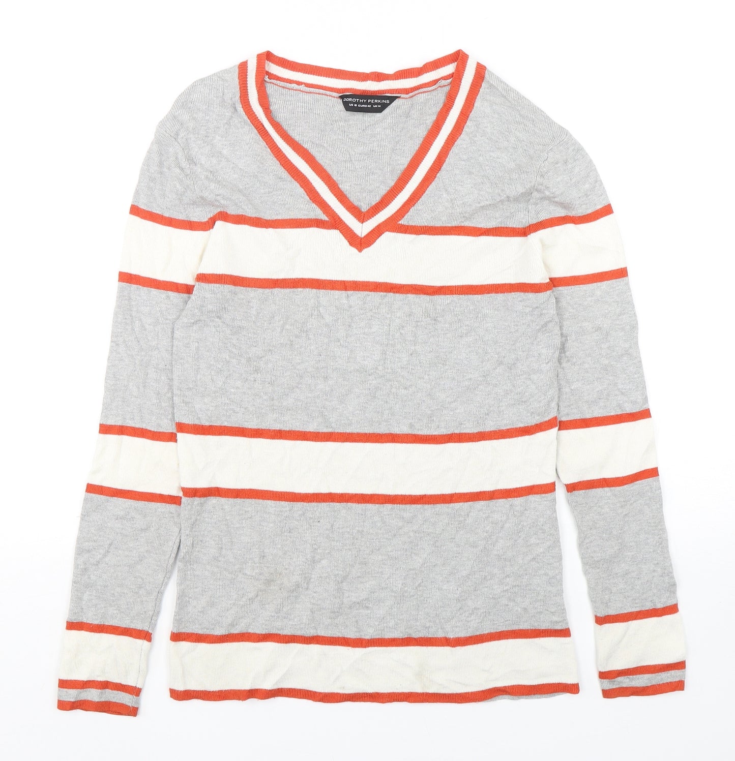Dorothy Perkins Womens Multicoloured V-Neck Striped Polyester Pullover Jumper Size 14
