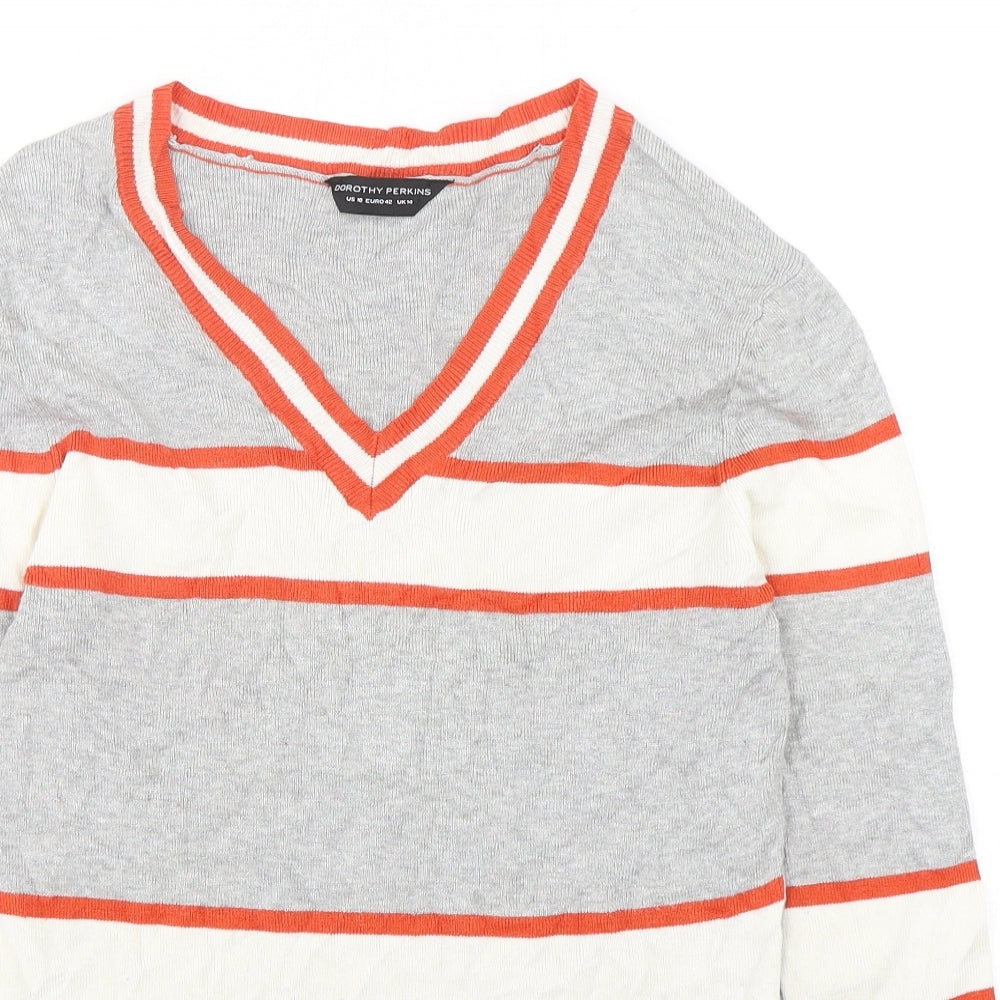 Dorothy Perkins Womens Multicoloured V-Neck Striped Polyester Pullover Jumper Size 14