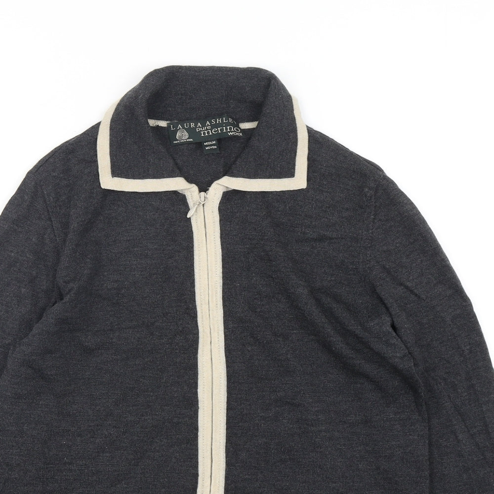 Laura Ashley Womens Grey Collared  Wool Cardigan Jumper Size M