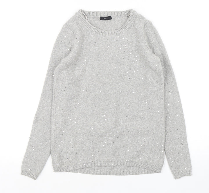 M&Co Womens Grey Round Neck Nylon Pullover Jumper Size 8