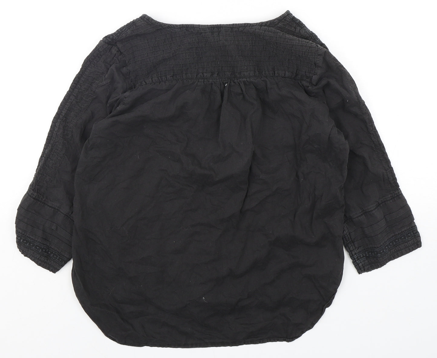 Fatface Womens Black  Cotton Basic Blouse Size 12 V-Neck