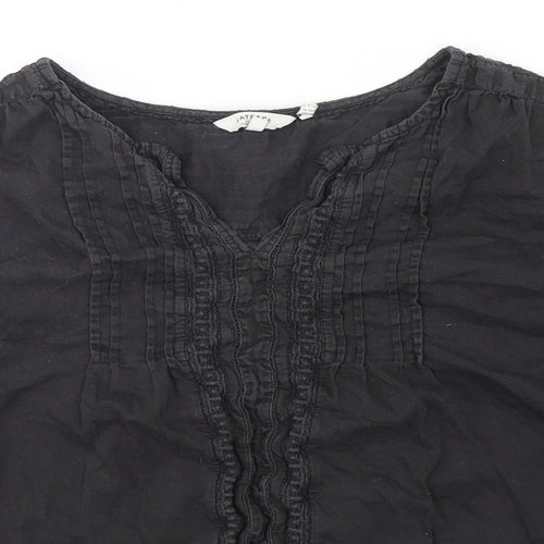 Fatface Womens Black  Cotton Basic Blouse Size 12 V-Neck