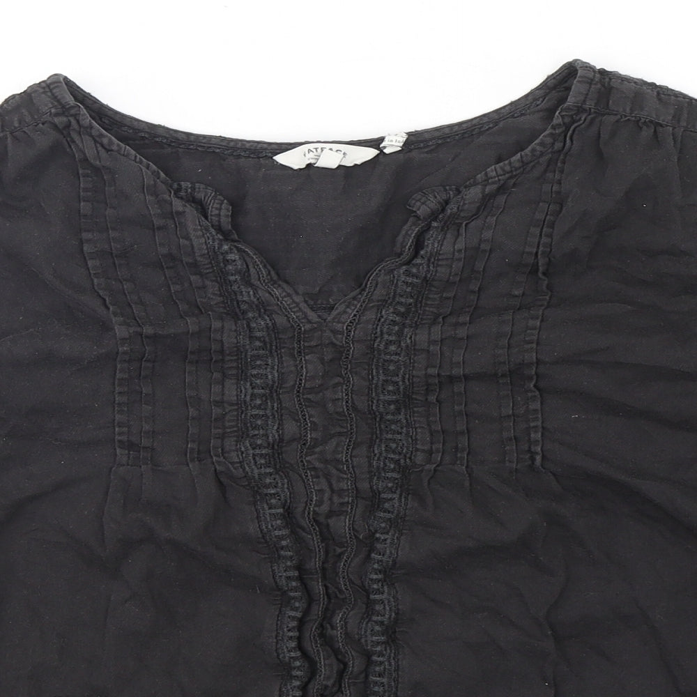 Fatface Womens Black  Cotton Basic Blouse Size 12 V-Neck