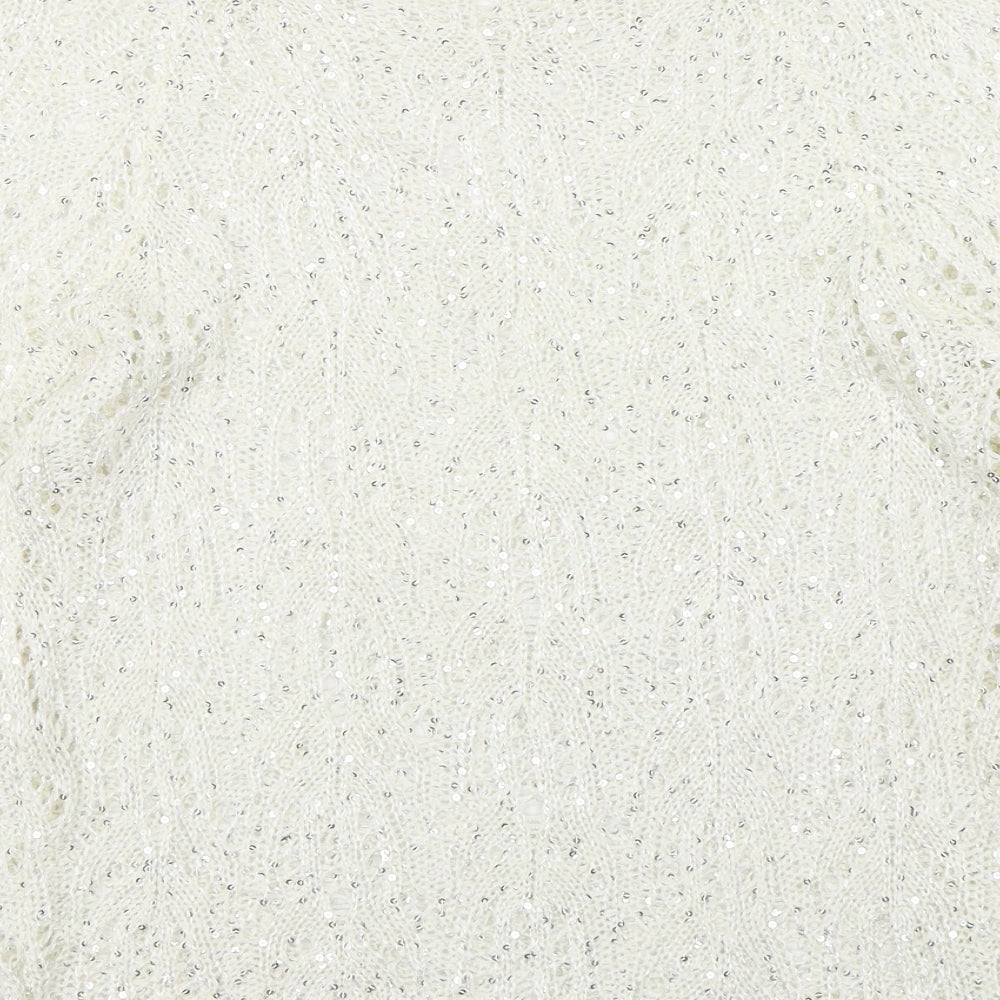 Roman  Womens White Round Neck  Polyester Pullover Jumper Size 14