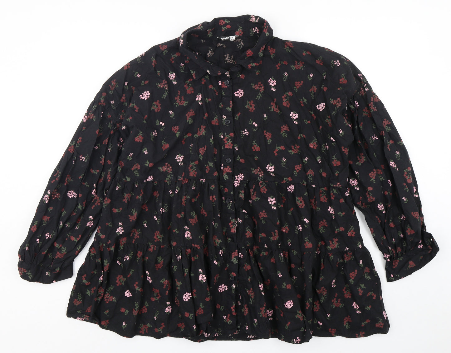 PEP&CO Womens Multicoloured Floral Cotton Basic Button-Up Size 18 Collared