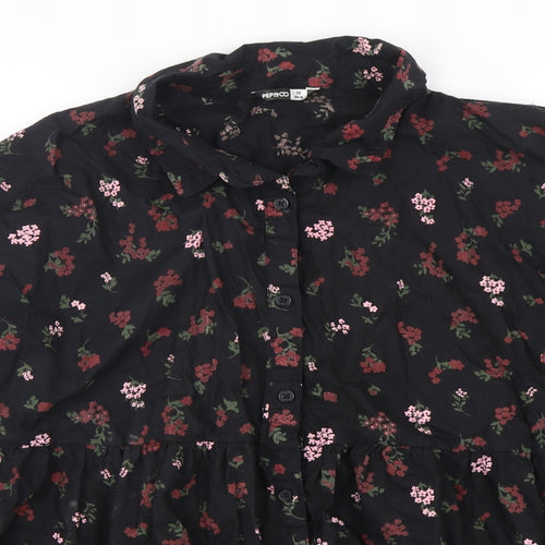 PEP&CO Womens Multicoloured Floral Cotton Basic Button-Up Size 18 Collared