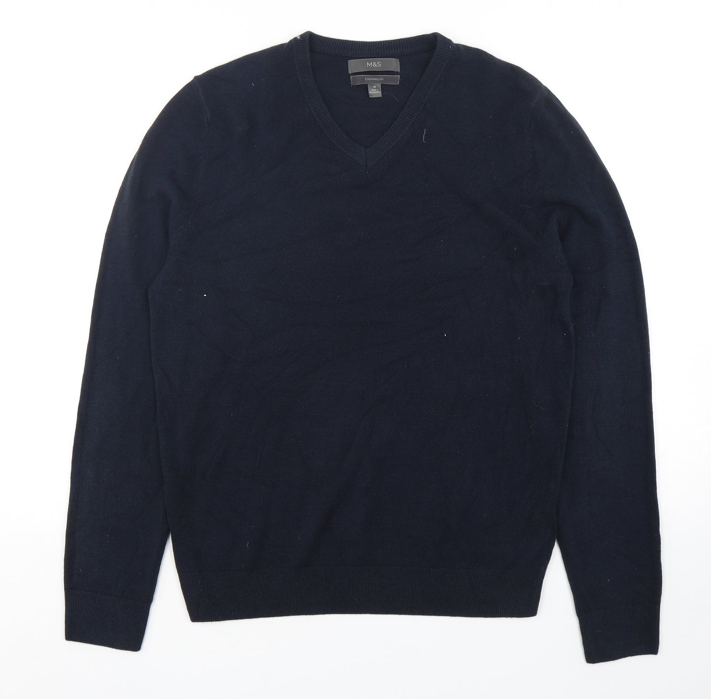 Marks and Spencer Mens Blue V-Neck  Acrylic Pullover Jumper Size M