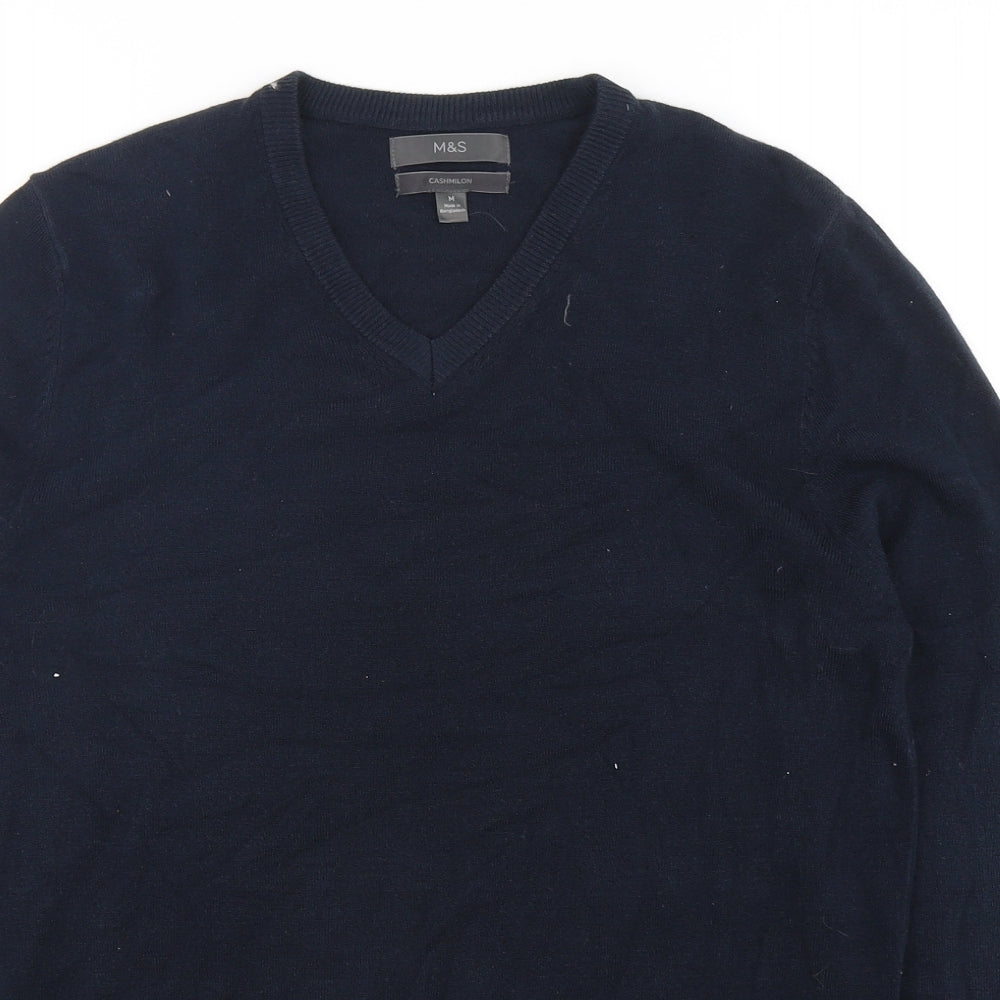 Marks and Spencer Mens Blue V-Neck  Acrylic Pullover Jumper Size M