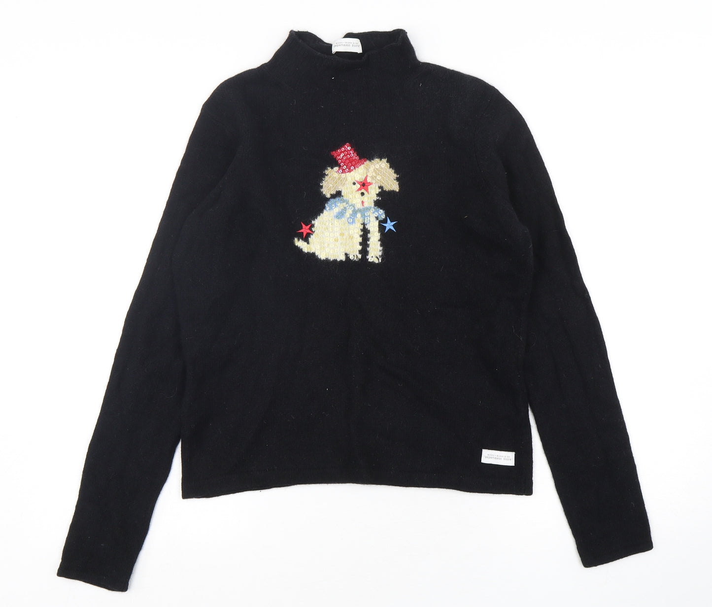 Antoni + Anlison  Womens Black Mock Neck  Wool Pullover Jumper Size M   - Dog