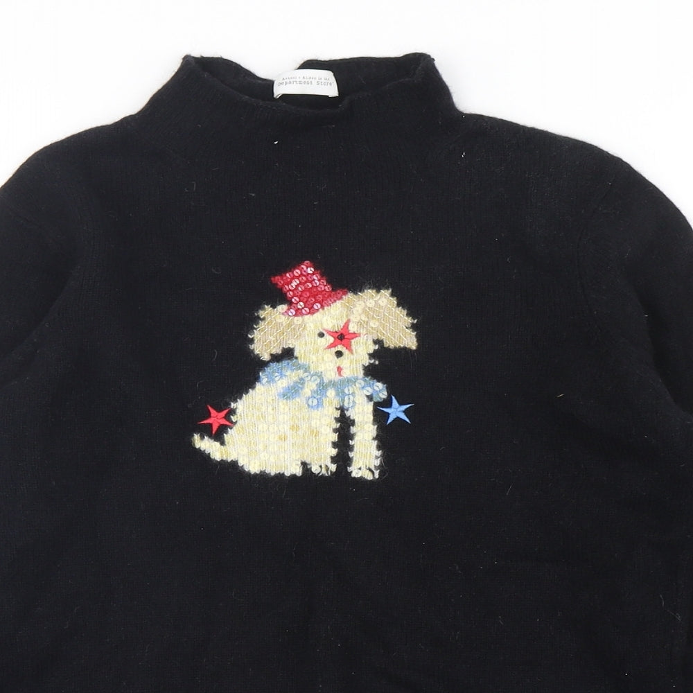 Antoni + Anlison  Womens Black Mock Neck  Wool Pullover Jumper Size M   - Dog