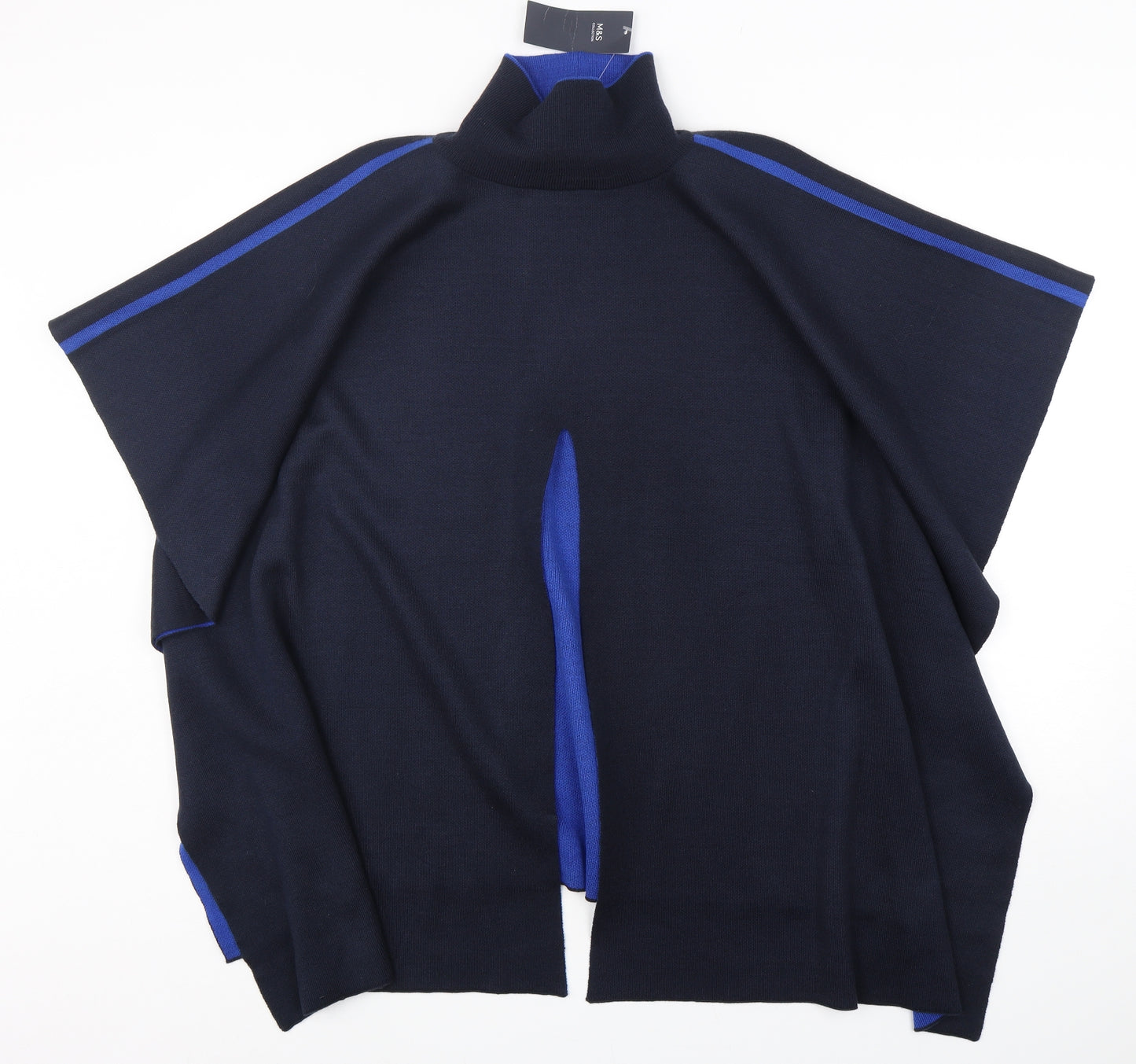 Marks and Spencer Womens Blue Mock Neck  Acrylic Cape Jumper One Size