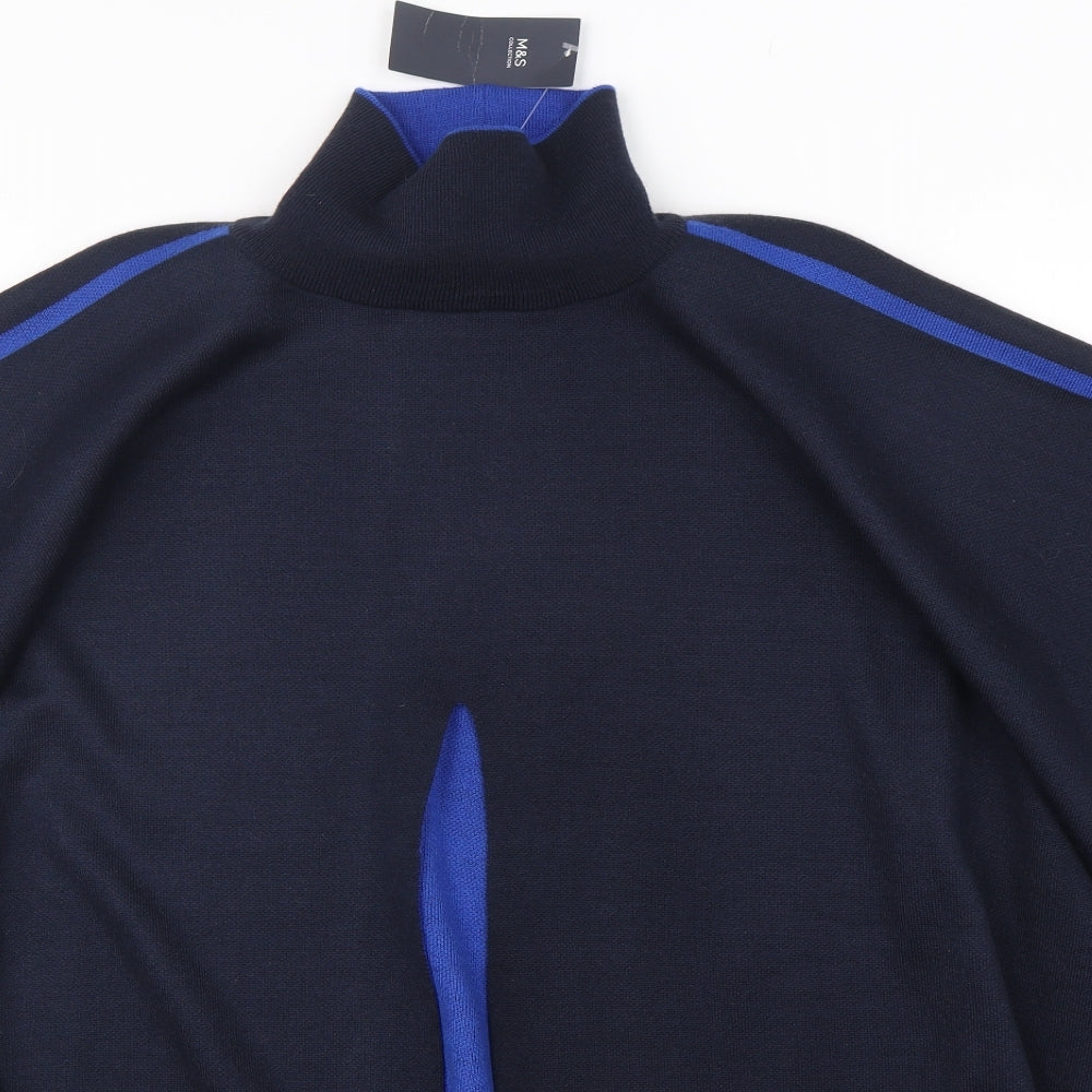 Marks and Spencer Womens Blue Mock Neck  Acrylic Cape Jumper One Size